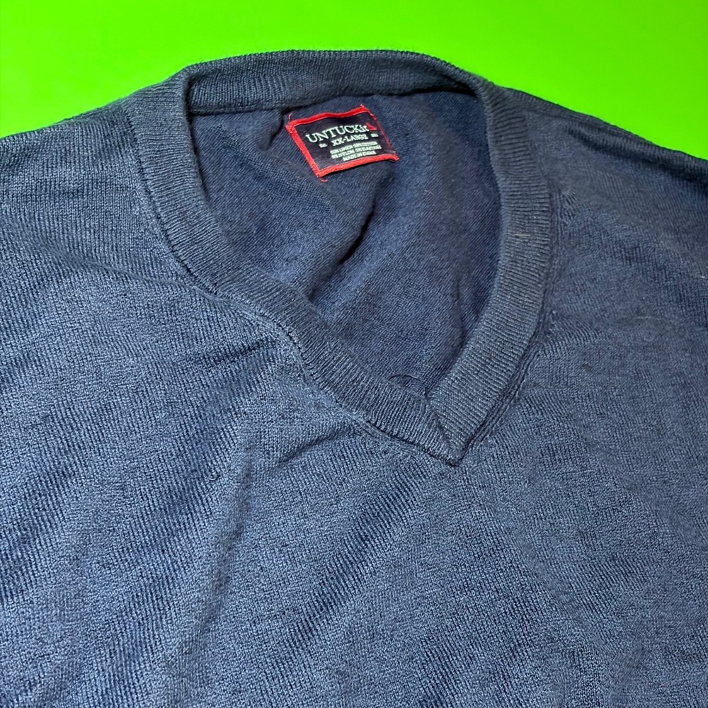 UNTUCKit Dreyer V-Neck Sweater Mens 2X Blue Linen Cotton Blend 40824 Lightweight